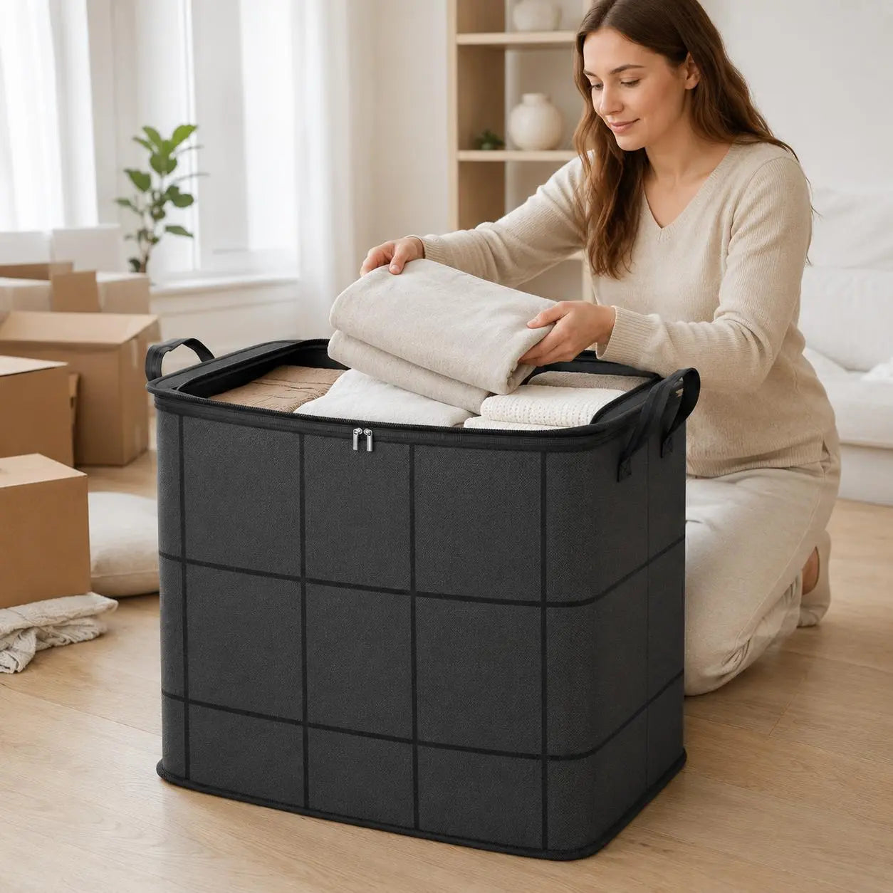 β¨ Large Capacity Storage Bin Zippered Clothes Organizer Moving Bag π