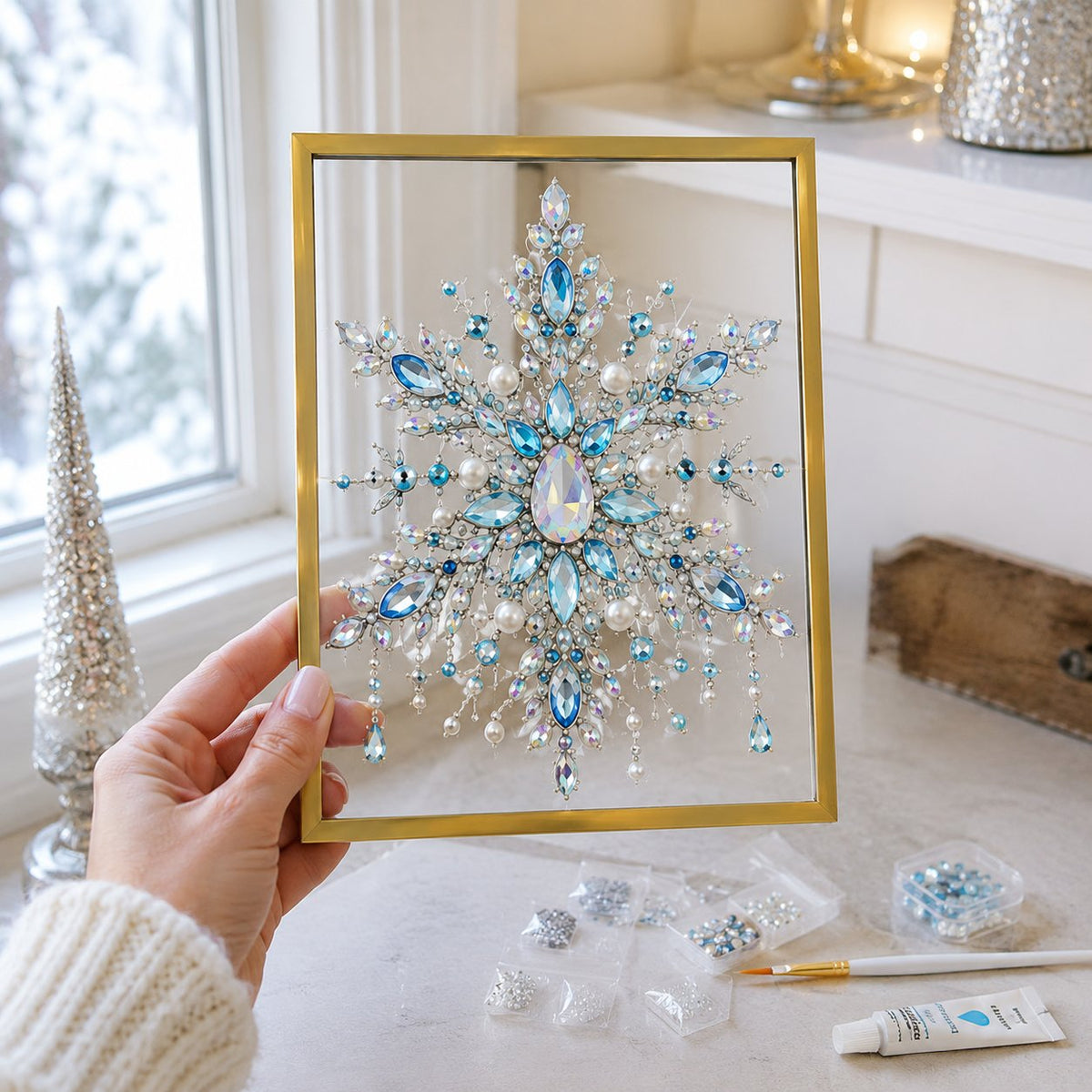 đĽ LAST DAY 49% OFF â đ DIY Jeweled Christmas Tree Art Kit | Colorful Gems, Pearls, Paints & Gold-Tone Floating Display Frame đâ¨