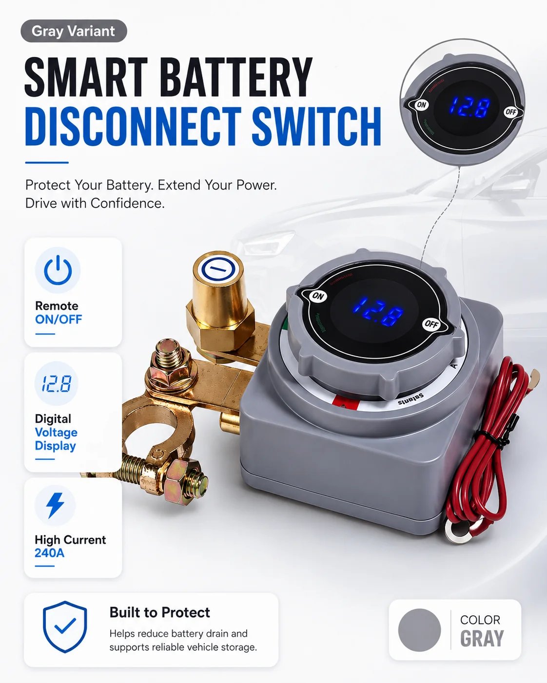 🔋Smart Remote Battery Disconnect Switch | Built-In Digital Voltage Display & Dual Wireless Key Fobs