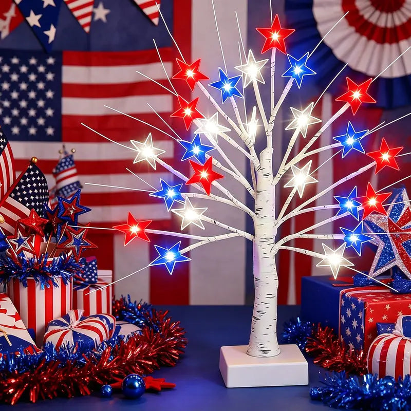 Patriotic LED Star Tree Light | Red White Blue 4th of July Decor