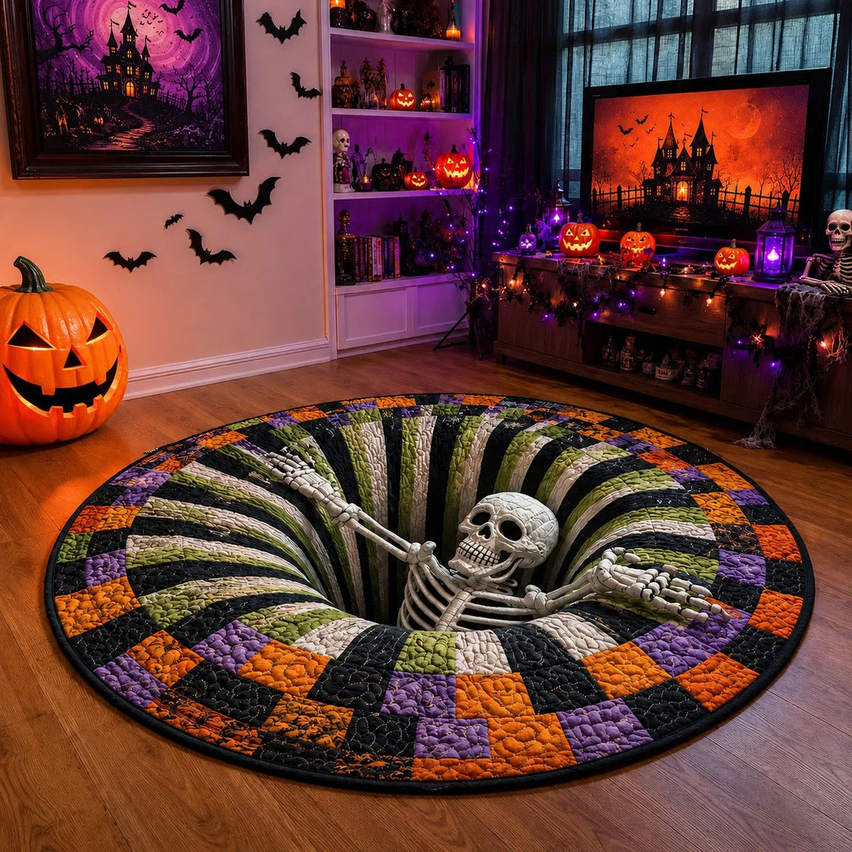 3D Haunted Vortex Round Halloween Rug
