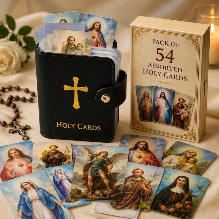 ✝️ Catholic Faux Leather Holy Card Holder – Pocket Prayer Card Organizer with Snap Closure