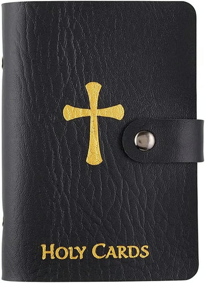 ✝️ Catholic Faux Leather Holy Card Holder – Pocket Prayer Card Organizer with Snap Closure