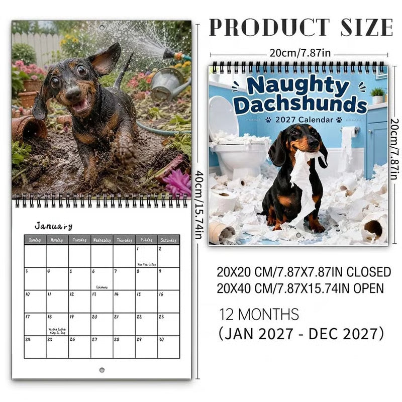 🐶Naughty Dachshunds 2027 Wall Calendar📅
