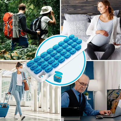 ✨31-Day Monthly Pill Box: Easy-Open Lids, Removable Pods, Date Reminder, Travel Case