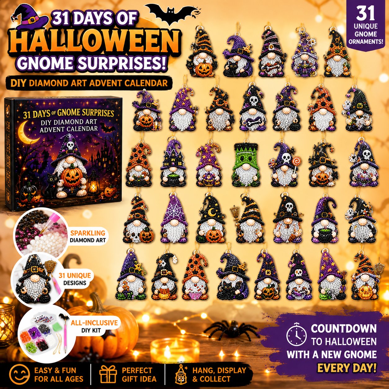 ✨ 31 Days of Gnome Surprises Halloween Diamond Painting Advent Calendar