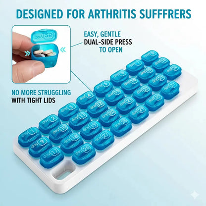 ✨31-Day Monthly Pill Box: Easy-Open Lids, Removable Pods, Date Reminder, Travel Case