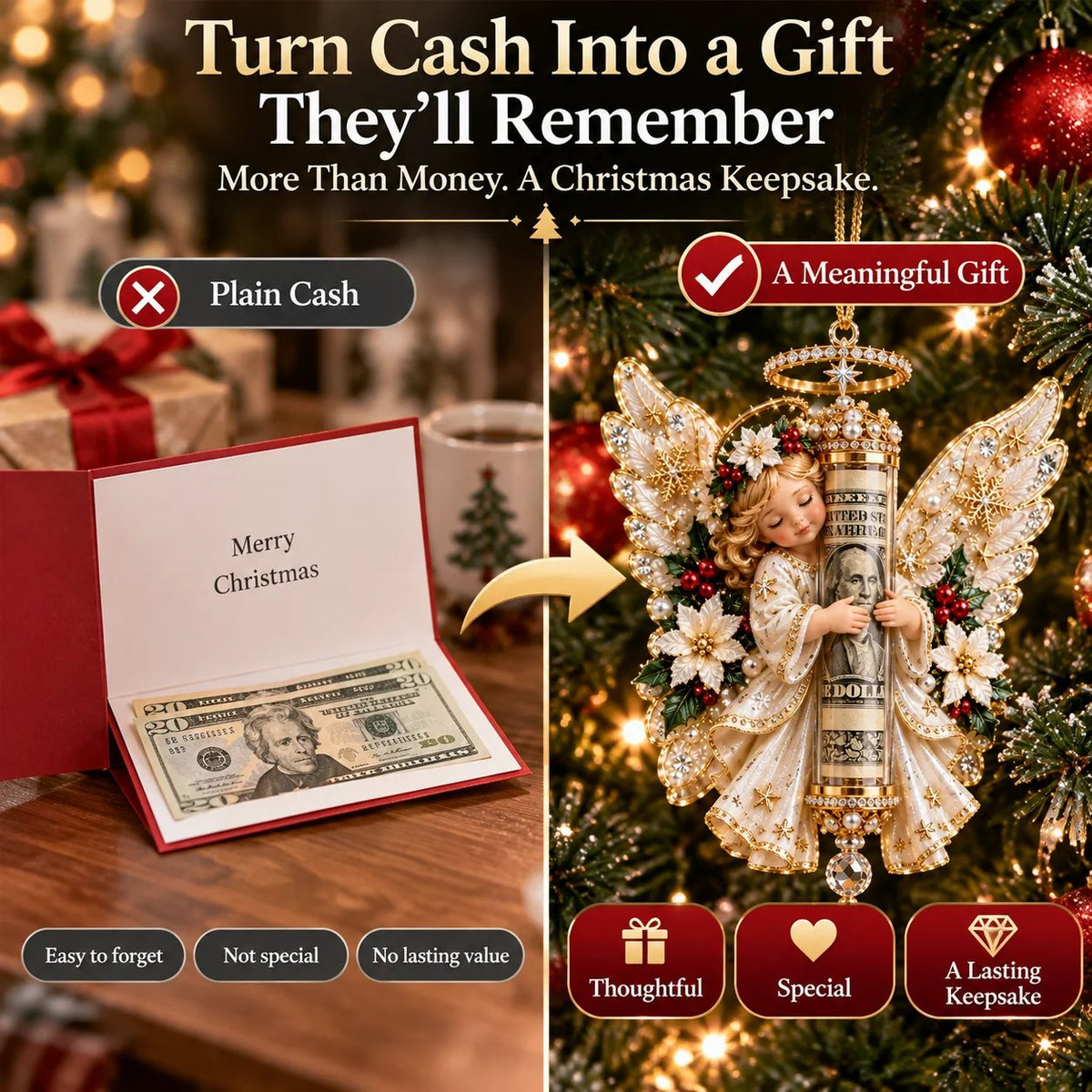 ⏰ LAST DAY SALE 50% OFF! 👼💵 3D Angel Christmas Cash Gift Ornament – Holiday Money Holder Keepsake ✨