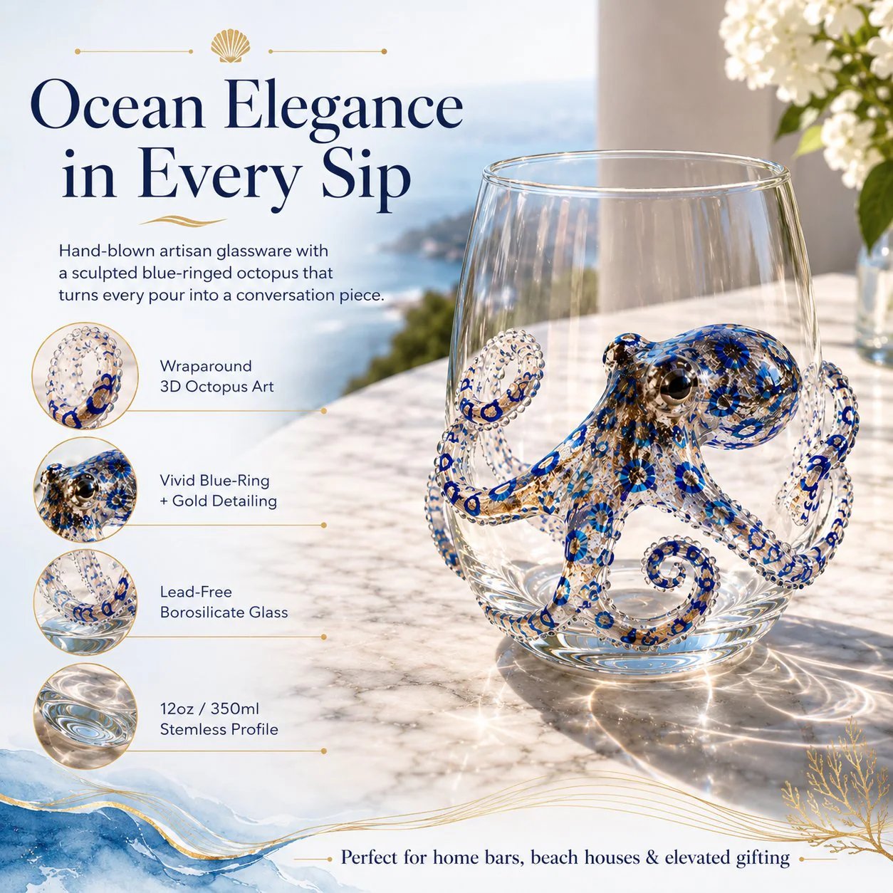 🔥🔥Last day Promotion-🎁The Perfect Beach House Gift🌊3D Ocean Animal Artisan Glassware Collection