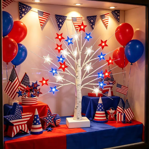 Patriotic LED Star Tree Light | Red White Blue 4th of July Decor
