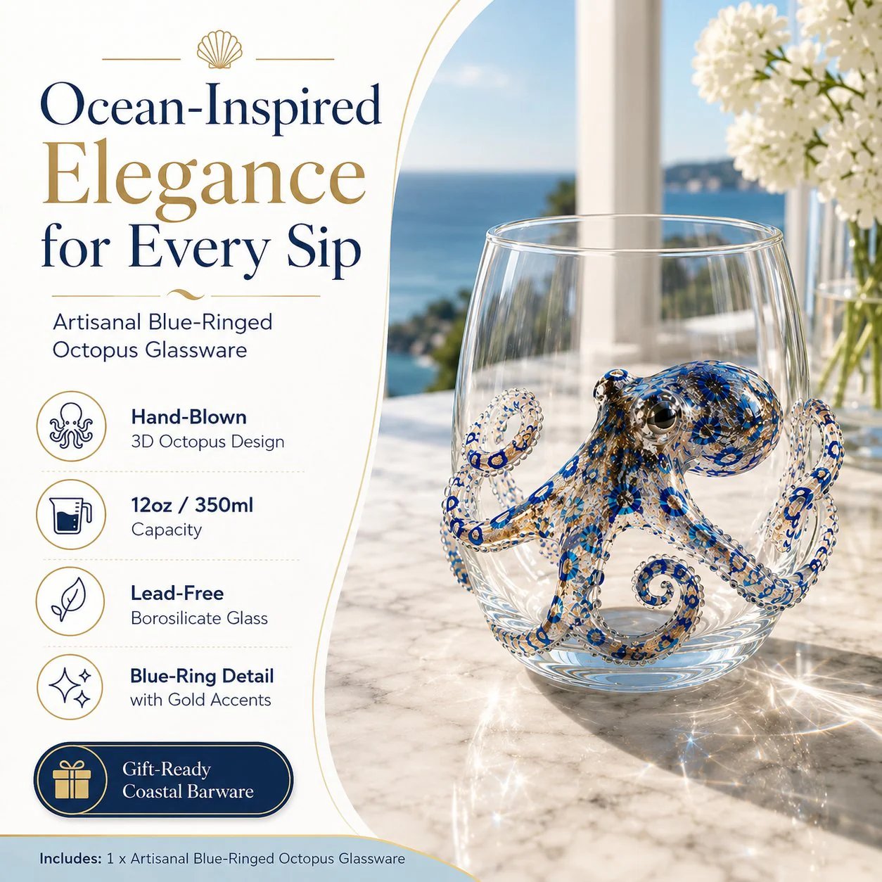 ⏰Last day Promotion 🔥-🎁The Perfect Beach House Gift🌊3D Ocean Animal Artisan Glassware Collection