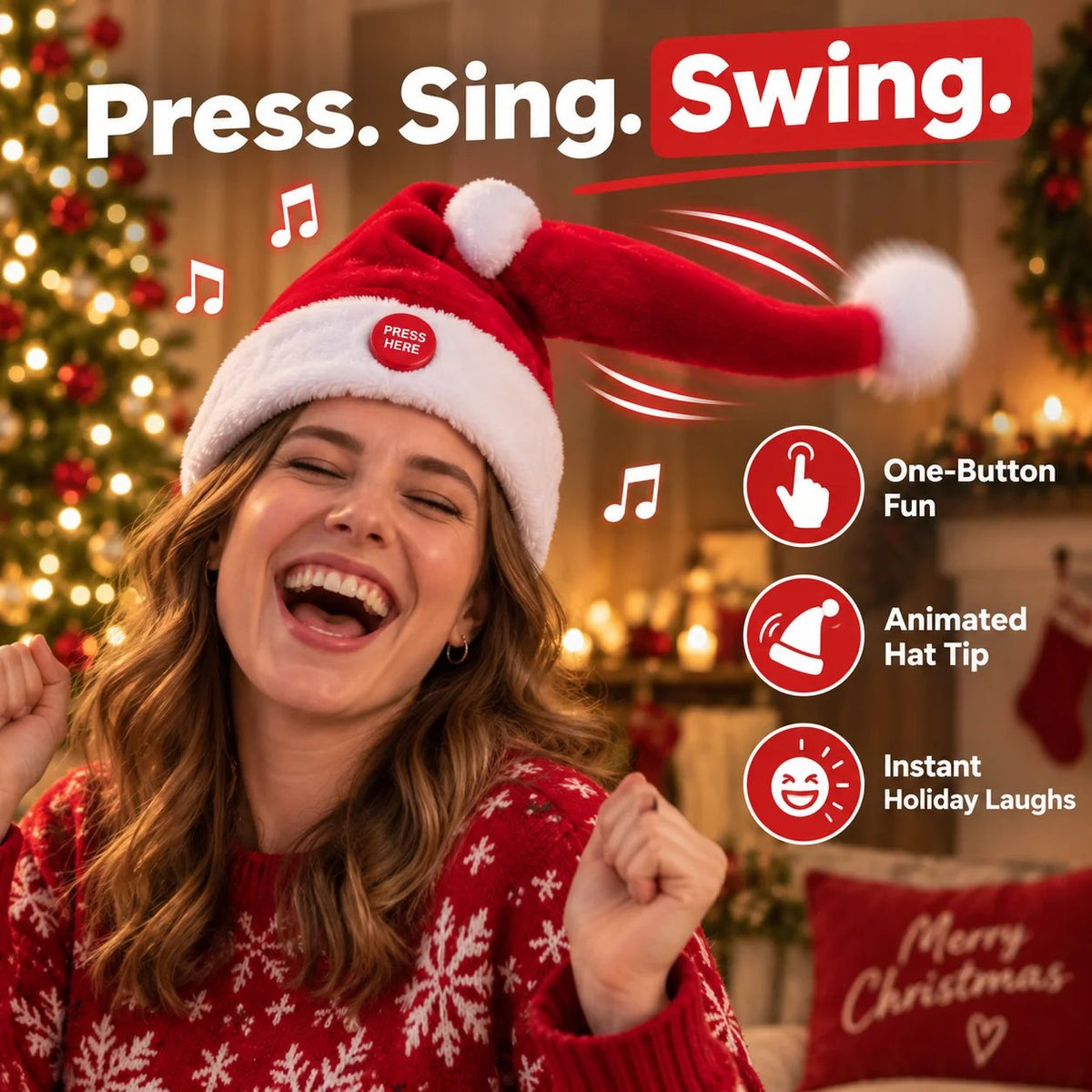 🎅 🤣🎅 🤣 Singing & Dancing Santa Hat — Animated Christmas Party Hat