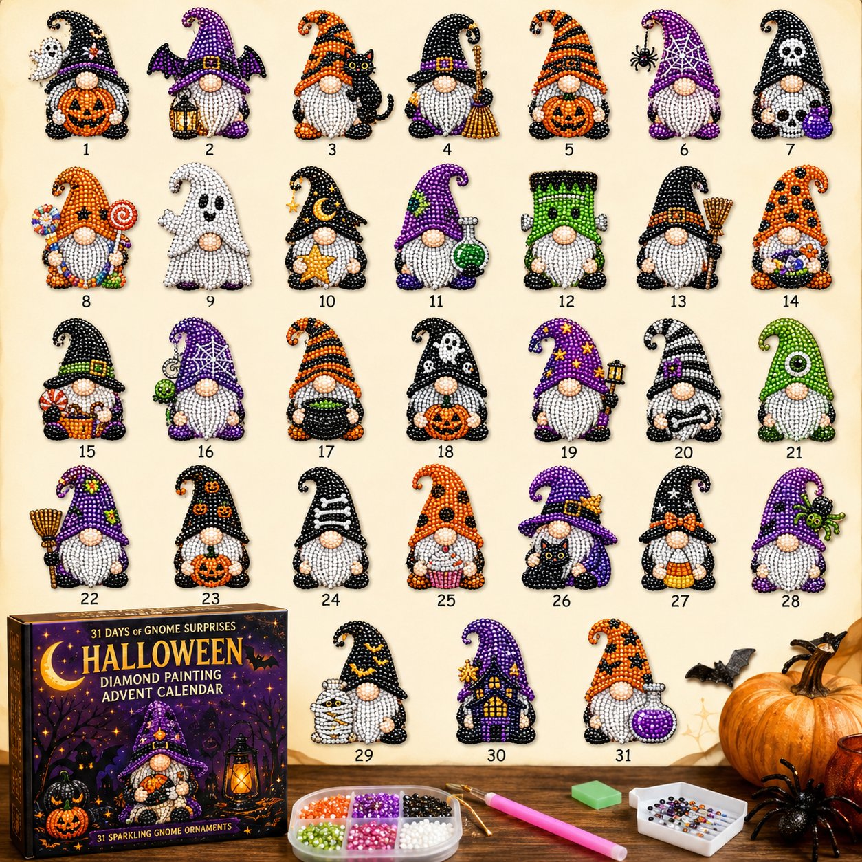 ✨ 31 Days of Gnome Surprises Halloween Diamond Painting Advent Calendar