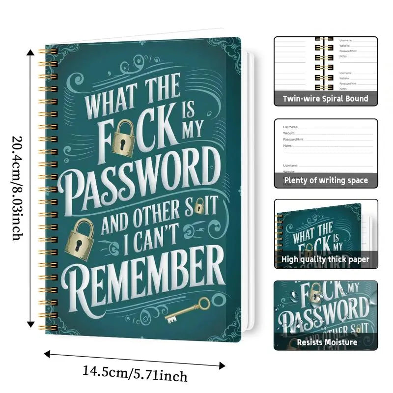 Funny green password notebook product details