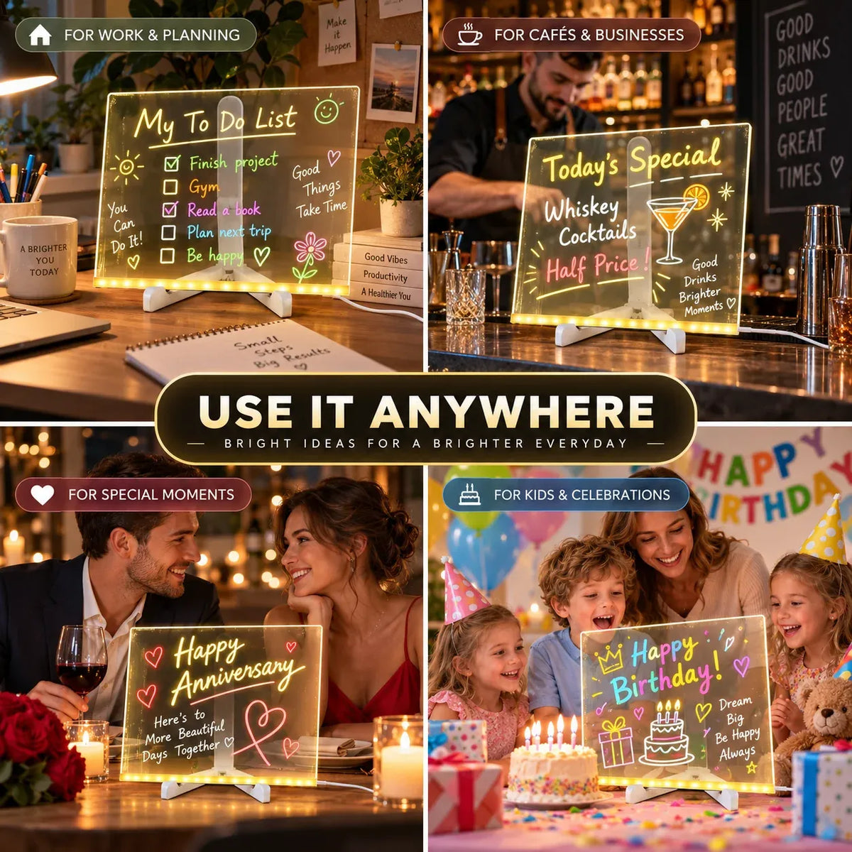 Different ways to use an acrylic LED message board