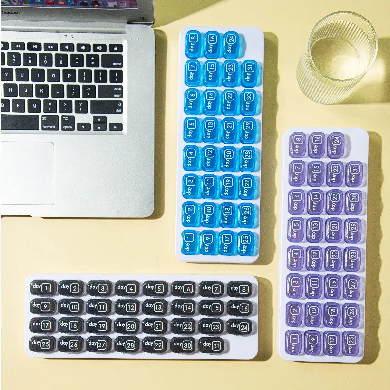 ✨31-Day Monthly Pill Box: Easy-Open Lids, Removable Pods, Date Reminder, Travel Case