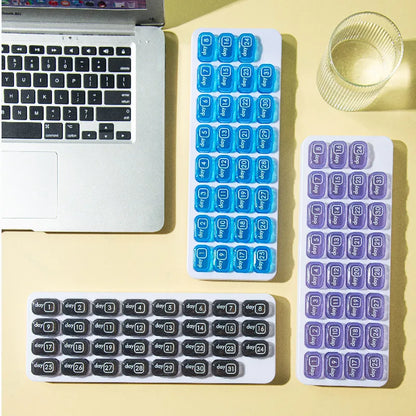 ✨31-Day Monthly Pill Box: Easy-Open Lids, Removable Pods, Date Reminder, Travel Case