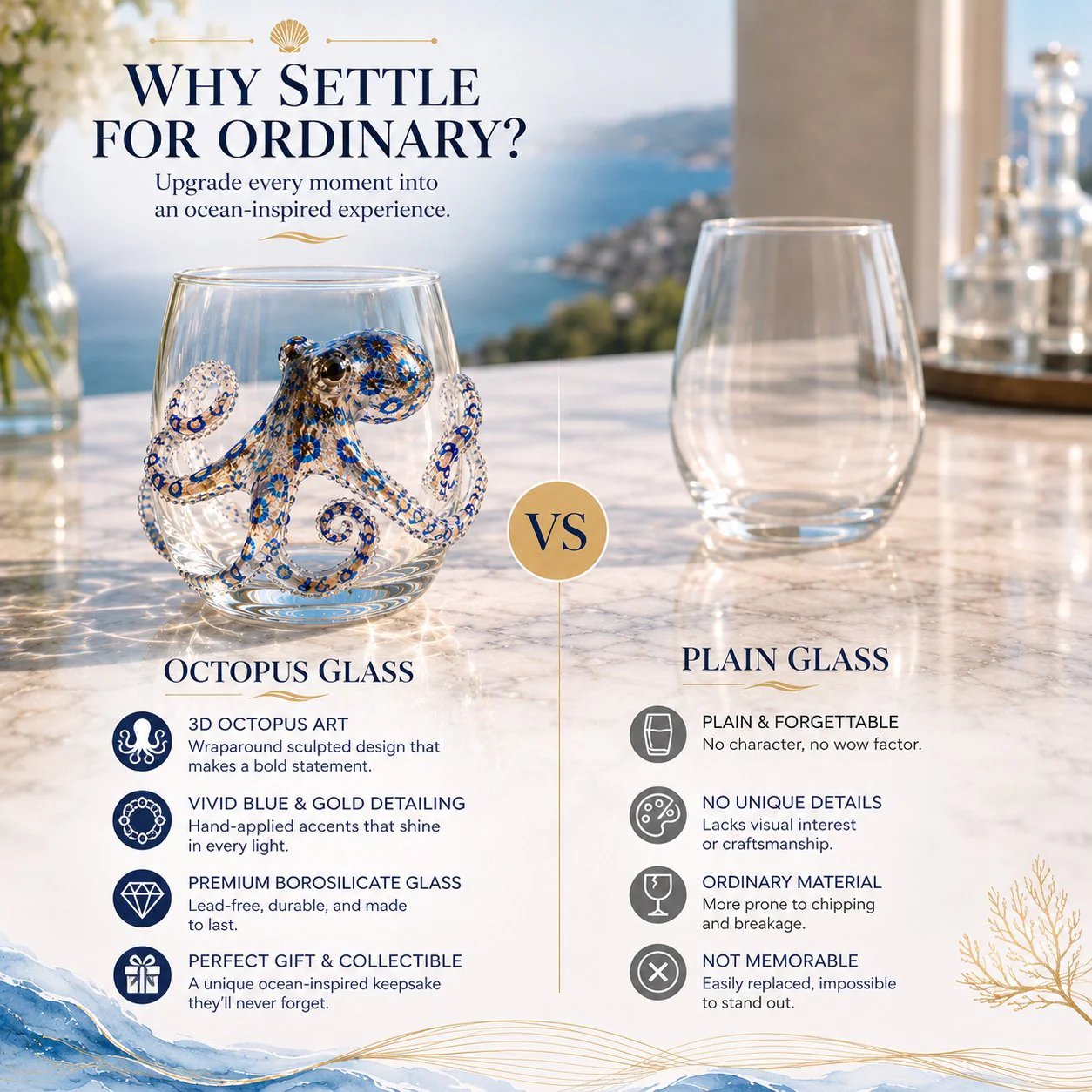 🔥🔥Last day Promotion-🎁The Perfect Beach House Gift🌊3D Ocean Animal Artisan Glassware Collection