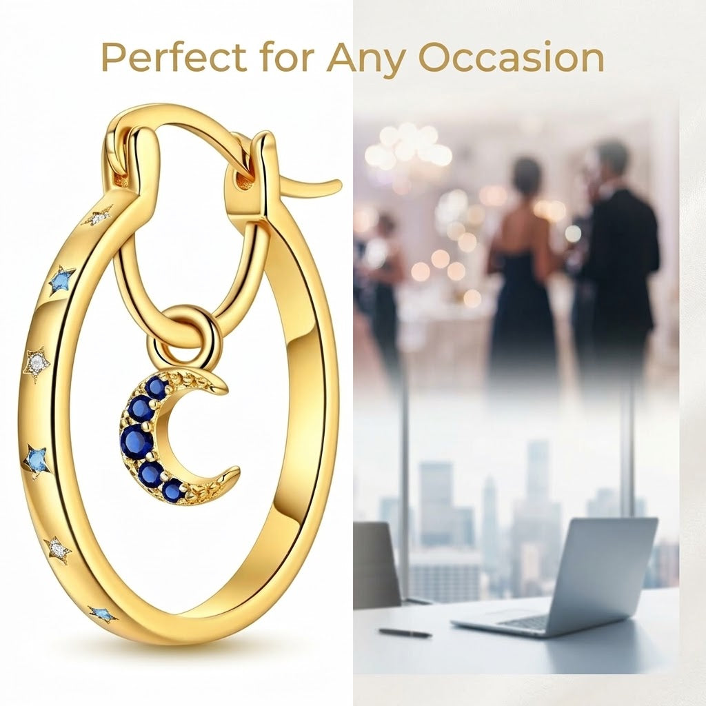 ☀️🌙Sun & Moon Asymmetrical Hoop Earrings | Celestial Dangle Jewelry