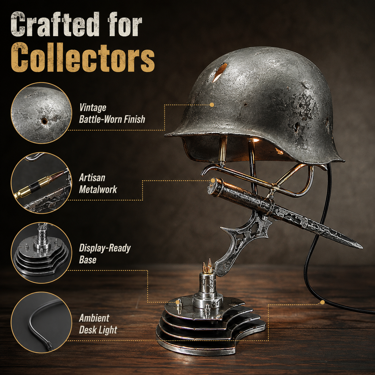 ⏰ 49% OFF Today Only!–🪖 War Relic Vintage Helmet Table Lamp