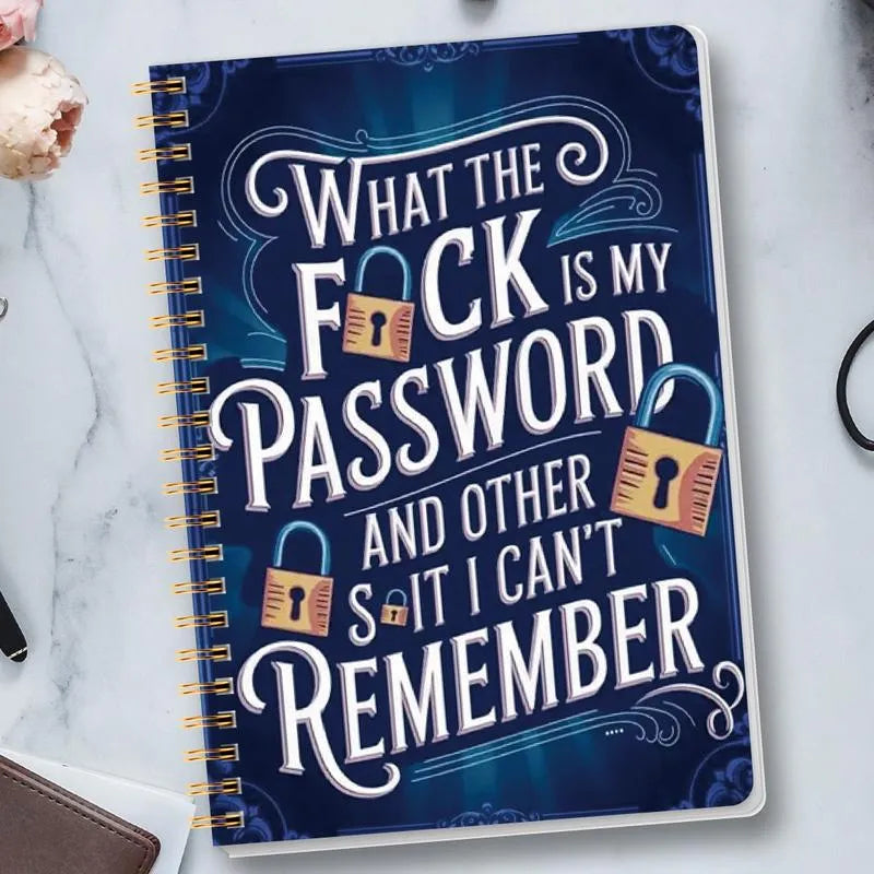 🔥Last Day 50% OFF - 📅Funny Password Notebook - Spiral Bound with Lock Icons & Funny Security Phrases✍️