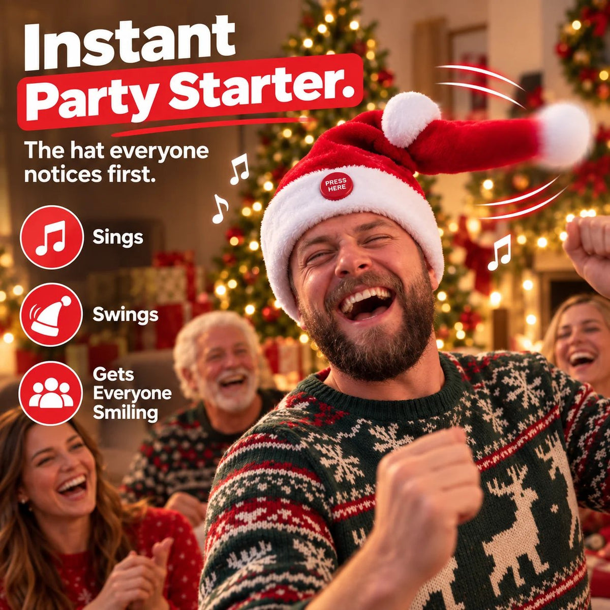🎅 🤣🎅 🤣 Singing & Dancing Santa Hat — Animated Christmas Party Hat