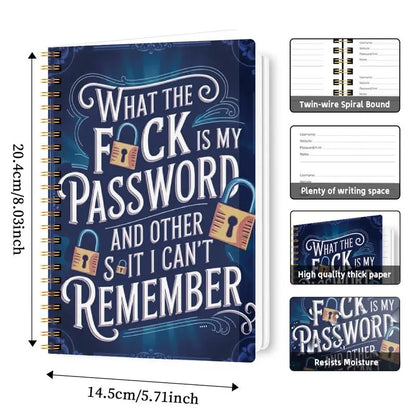 🔥Last Day 50% OFF - 📅Funny Password Notebook - Spiral Bound with Lock Icons & Funny Security Phrases✍️
