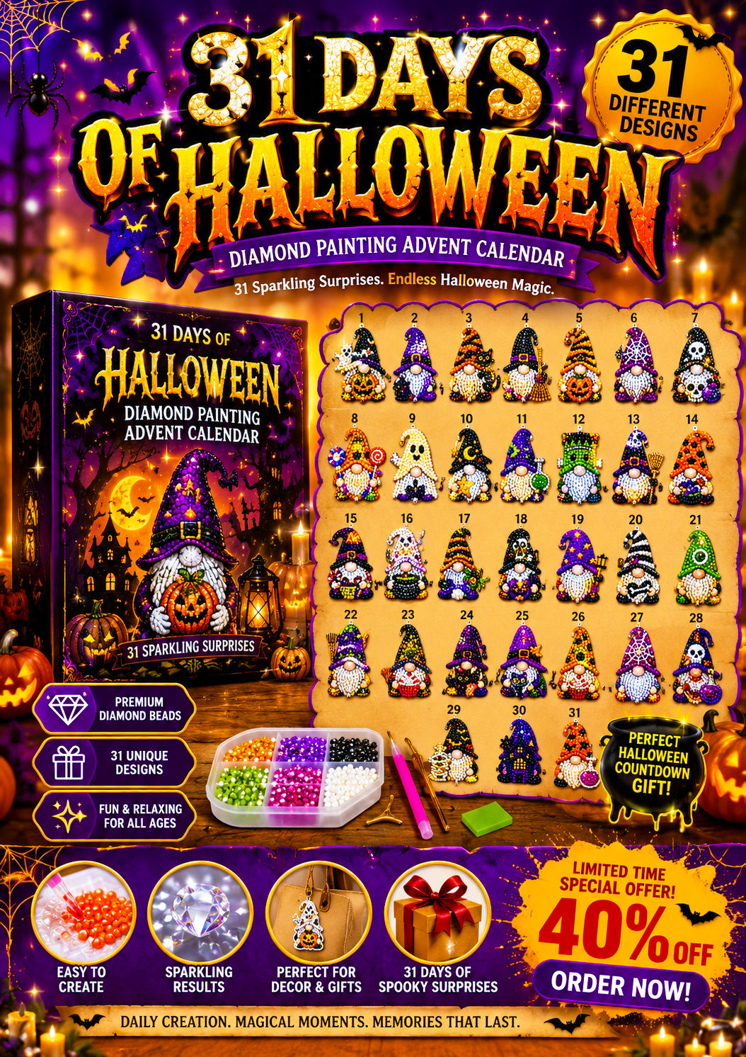 ✨ 31 Days of Gnome Surprises Halloween Diamond Painting Advent Calendar