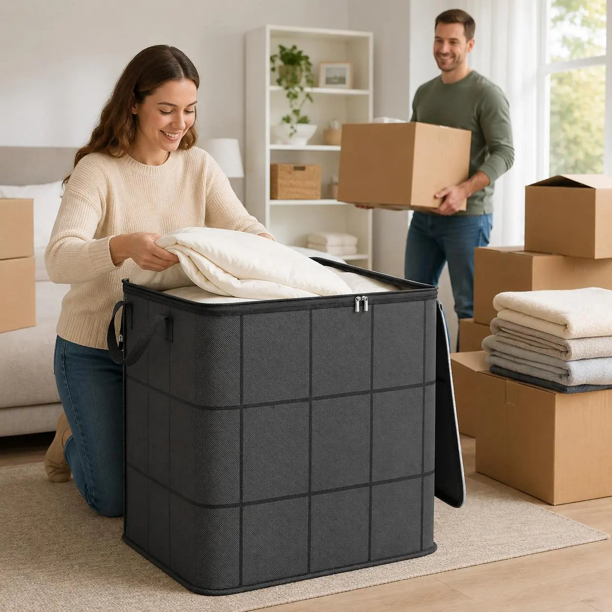 ✨ Large Capacity Storage Bin Zippered Clothes Organizer Moving Bag 🏠