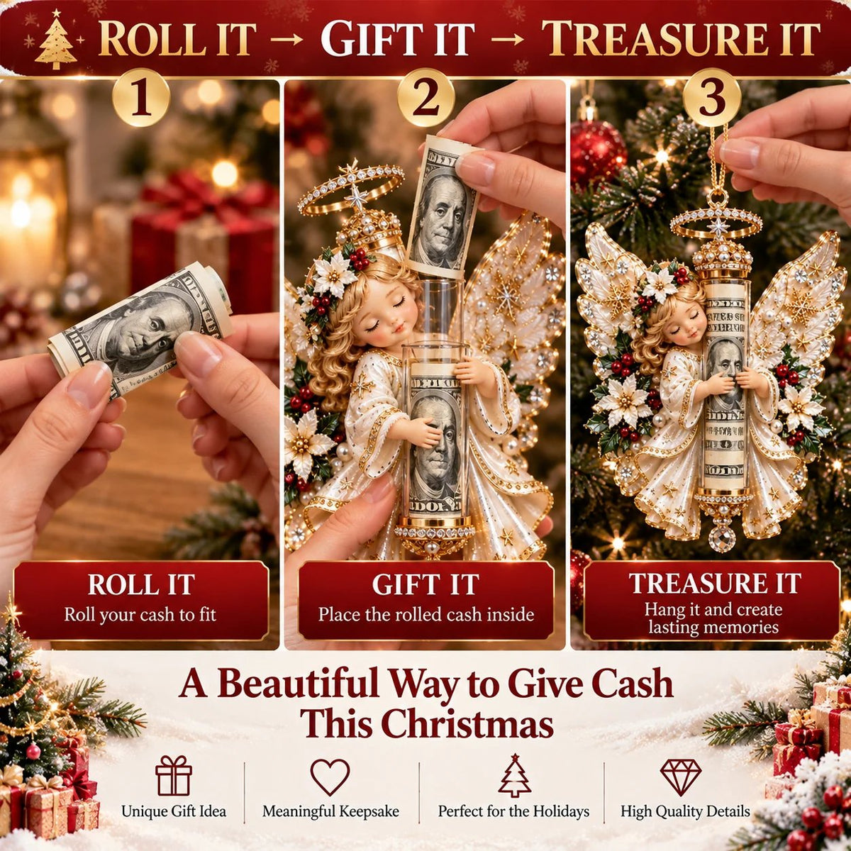 ⏰ LAST DAY SALE 50% OFF! 👼💵 3D Angel Christmas Cash Gift Ornament – Holiday Money Holder Keepsake ✨