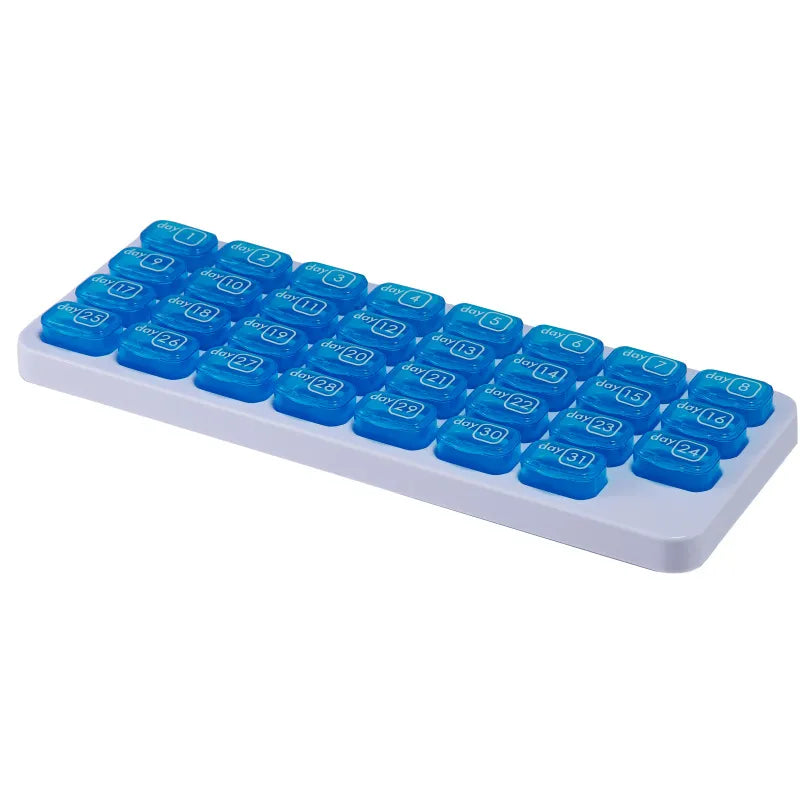 ✨31-Day Monthly Pill Box: Easy-Open Lids, Removable Pods, Date Reminder, Travel Case