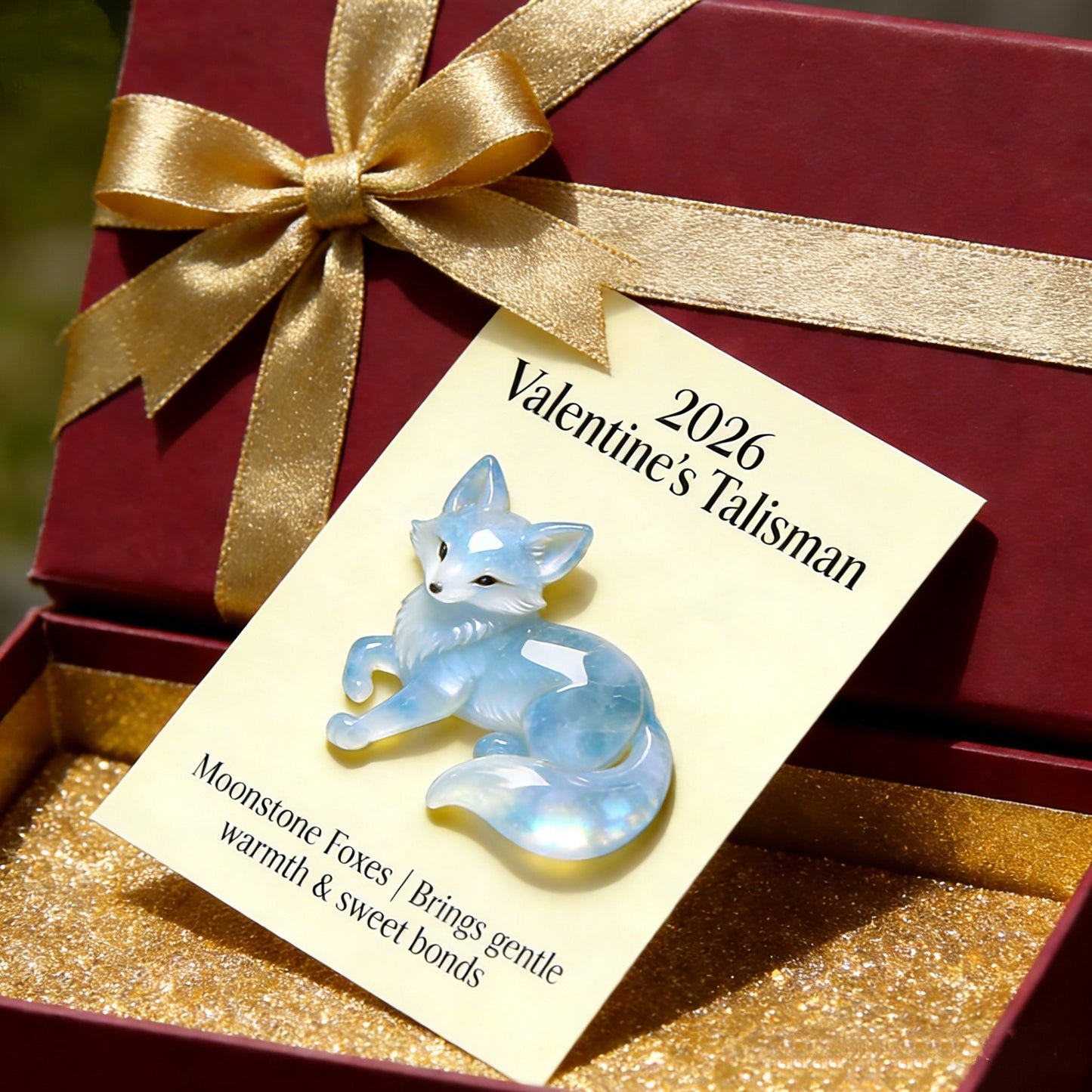 🌙🦊 2026 Valentine’s Talisman · Moonstone-Style Fox Keepsake — Symbol of Gentle Warmth & Sweet Bonds💎
