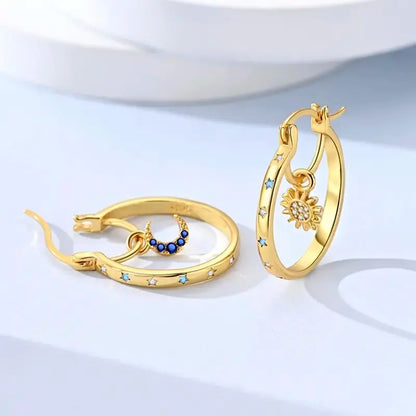 ☀️🌙Sun & Moon Asymmetrical Hoop Earrings | Celestial Dangle Jewelry