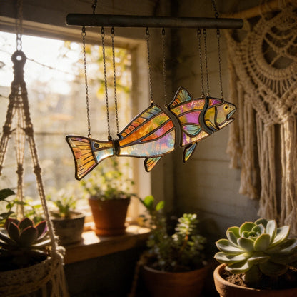 🐟Handcrafted Stained Glass Red Drum-The Illusion of Swimming