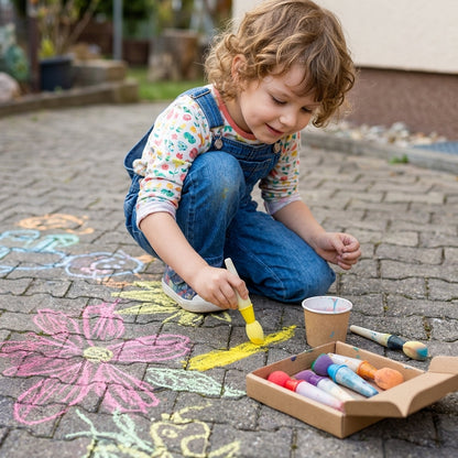 🎨 6Pcs Washable Sidewalk Chalk Paint Brush Set for Kids🌟
