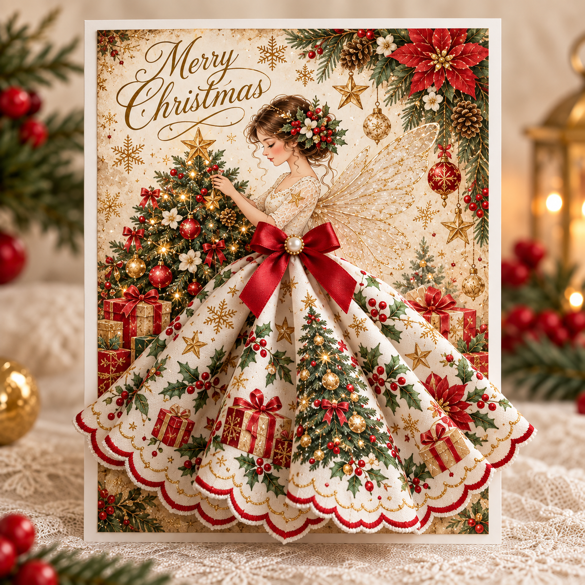 Christmas Tree style 3D angel greeting card