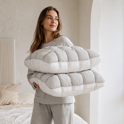 ✨Cooling Puff Grid Pillow – Ultra Soft Ice-Silk Sleeping Pillow