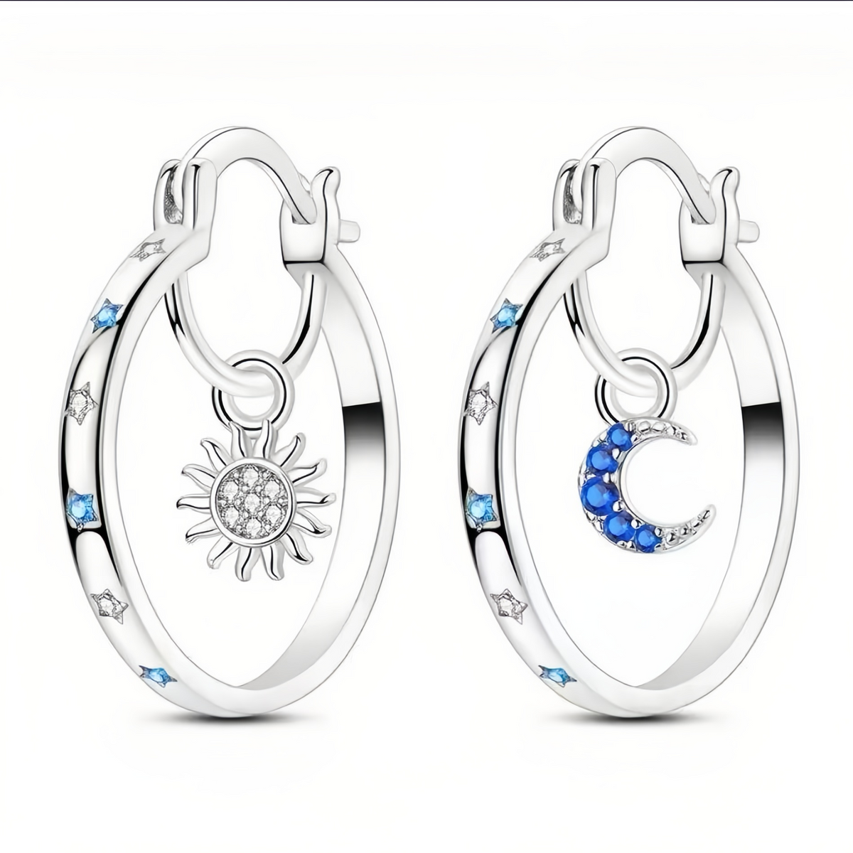 ☀️🌙Sun & Moon Asymmetrical Hoop Earrings | Celestial Dangle Jewelry