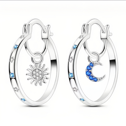 ☀️🌙Sun & Moon Asymmetrical Hoop Earrings | Celestial Dangle Jewelry