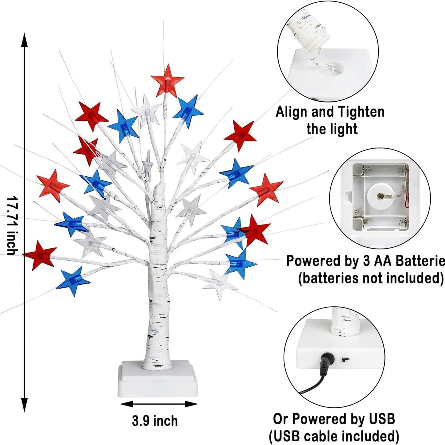 Patriotic LED Star Tree Light | Red White Blue 4th of July Decor