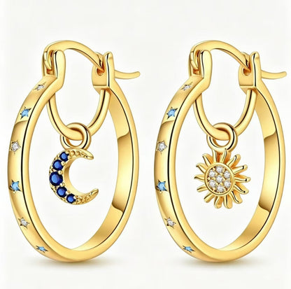 ☀️🌙Sun & Moon Asymmetrical Hoop Earrings | Celestial Dangle Jewelry