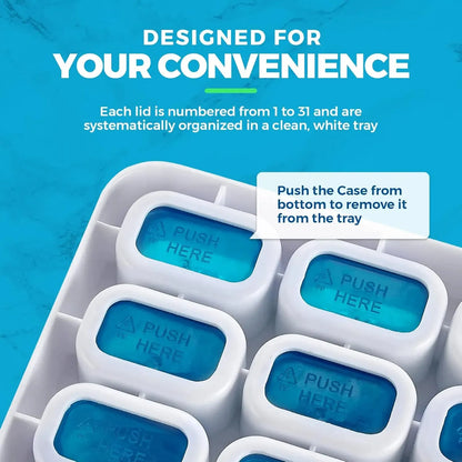 ✨31-Day Monthly Pill Box: Easy-Open Lids, Removable Pods, Date Reminder, Travel Case
