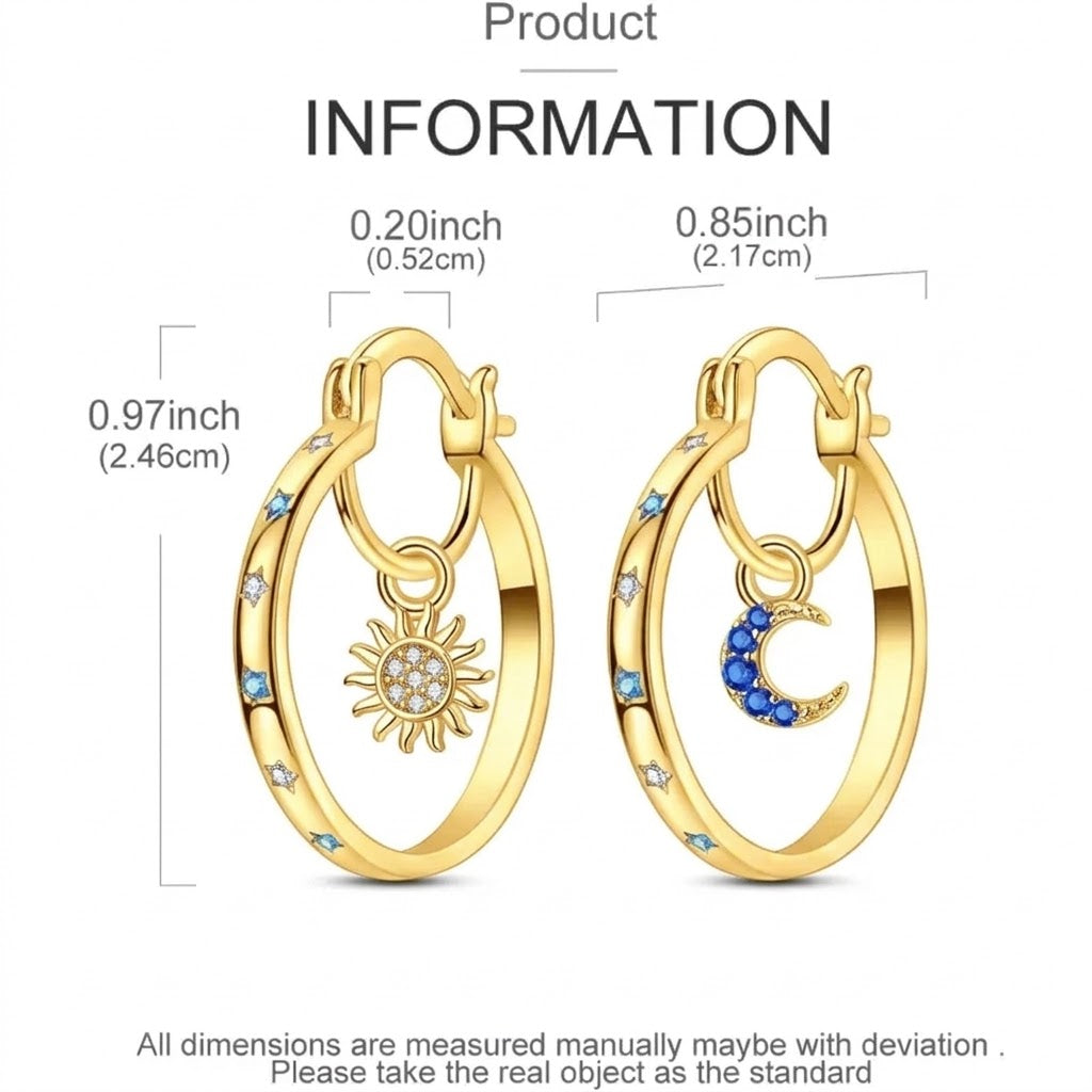 ☀️🌙Sun & Moon Asymmetrical Hoop Earrings | Celestial Dangle Jewelry
