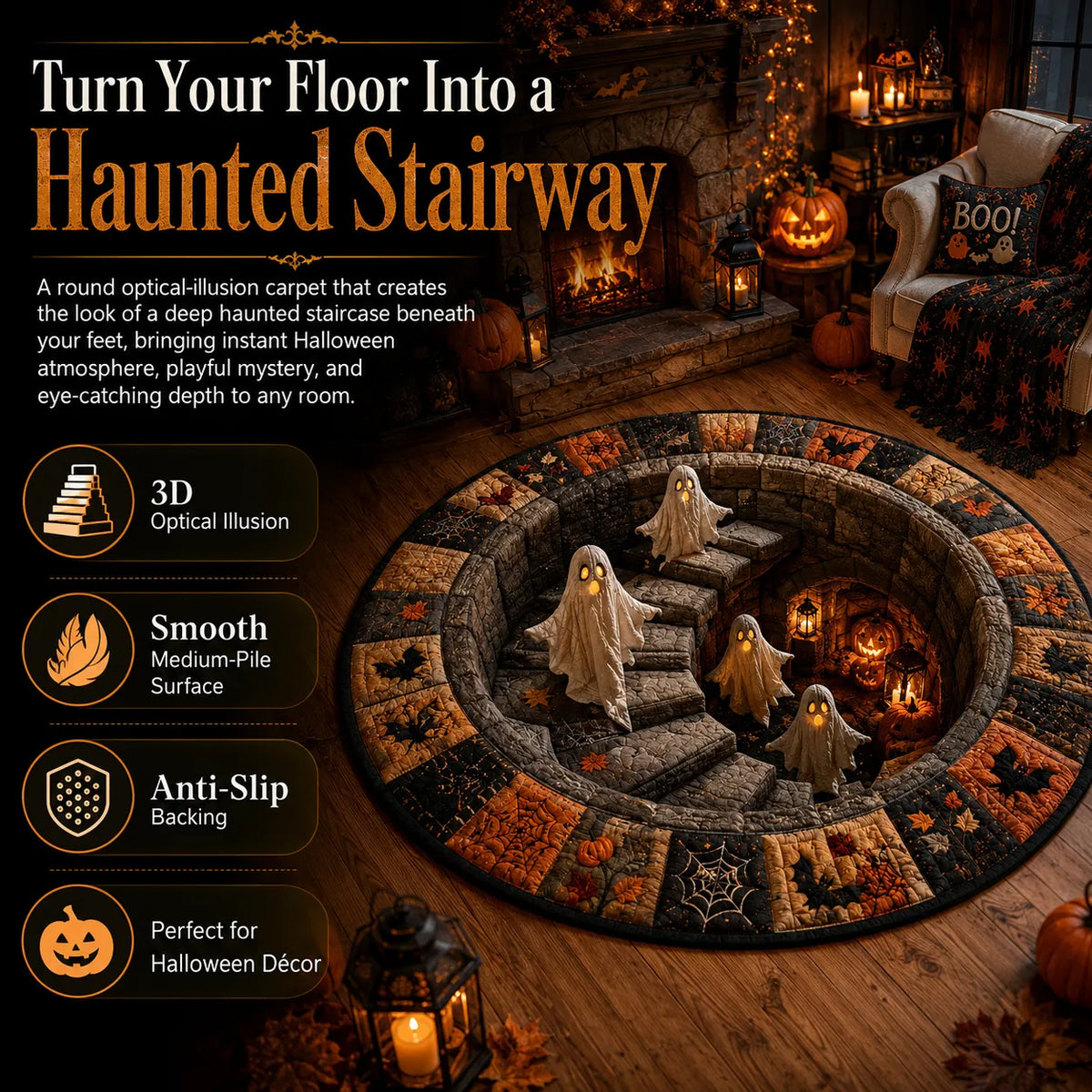 3D Haunted Vortex Round Halloween Rug