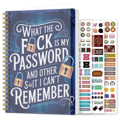 🔥Last Day 50% OFF - 📅Funny Password Notebook - Spiral Bound with Lock Icons & Funny Security Phrases✍️