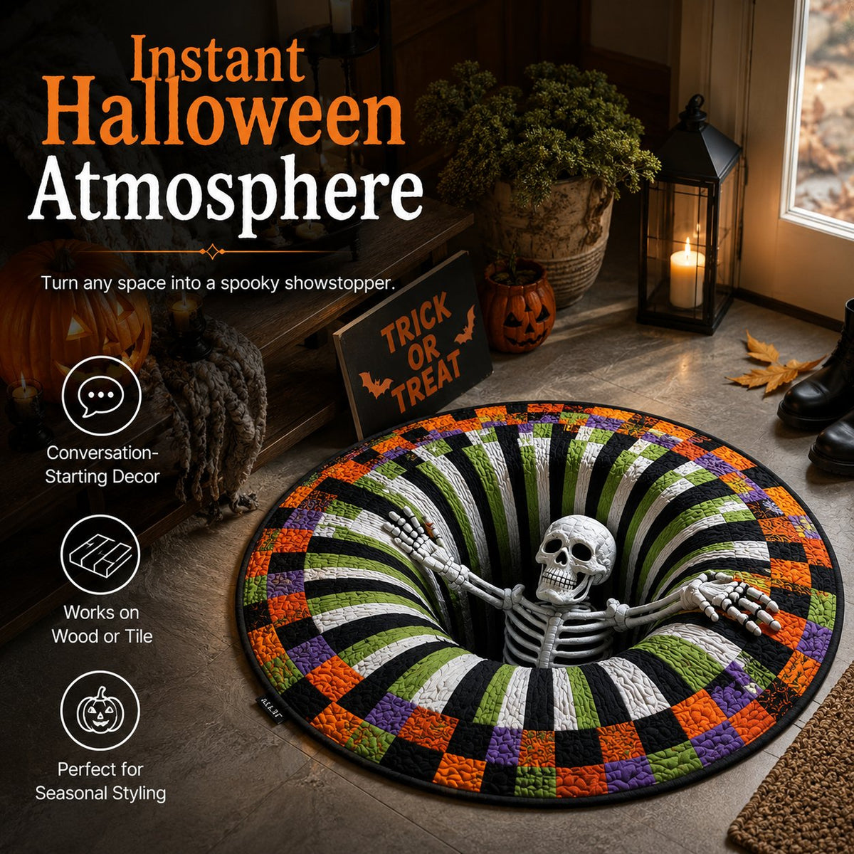 3D Haunted Vortex Round Halloween Rug