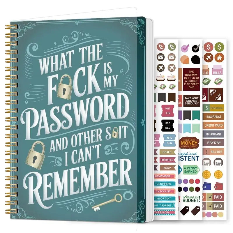 Green password notebook with organizer accessories