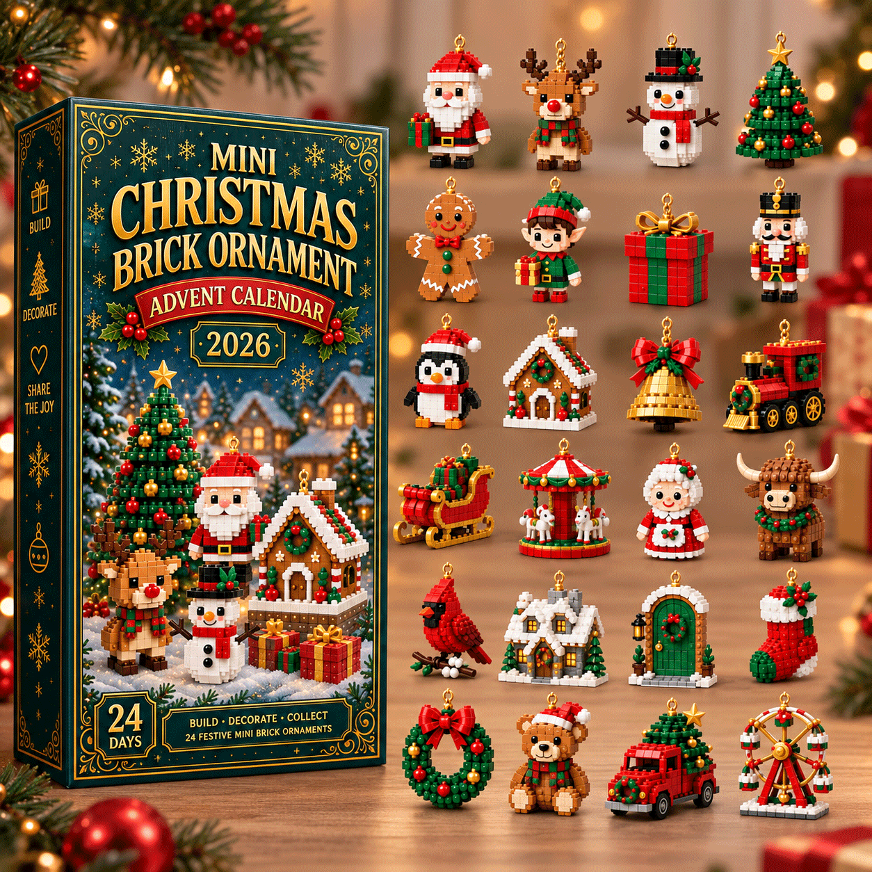 ⏳ Last day to save 50% – 🎄 24-Day Mini Christmas Ornament Advent Calendar | 24 unique festive buildable designs with hanging loops—perfect for decorating Christmas trees, wreaths, and holiday displays 🧱