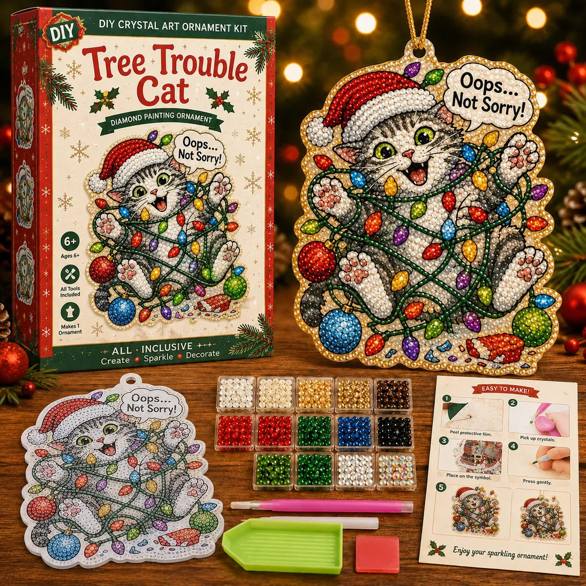 🔥🎁😂 Beginner-Friendly Funny Christmas Pearl Diamond Art Ornament DIY Kit | Complete Set with Printed Base, Pearl & Crystal Pieces, Tools, Hanging Cord & Instructions Included 💕
