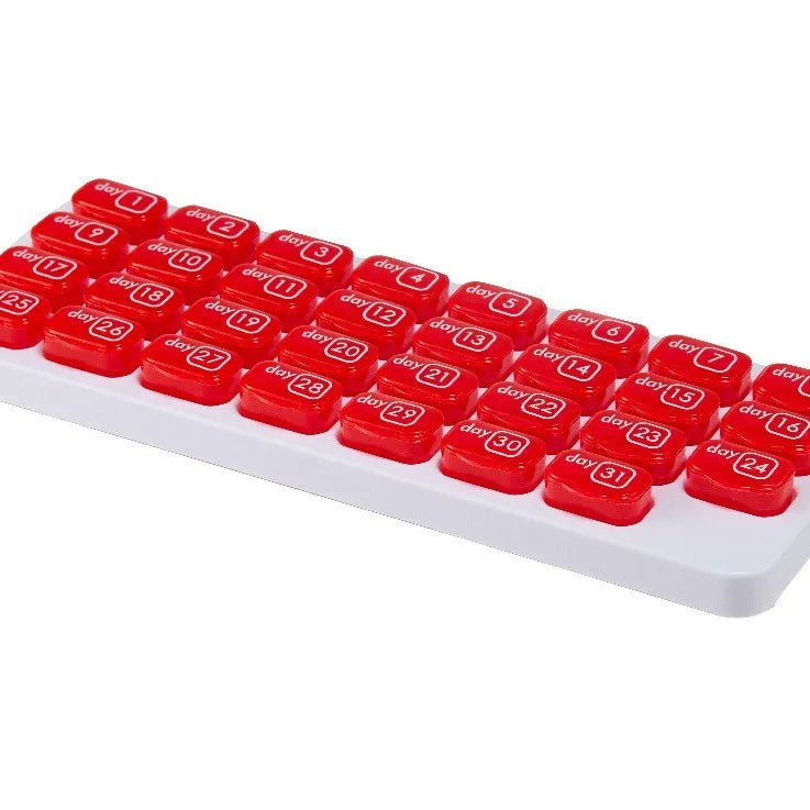✨31-Day Monthly Pill Box: Easy-Open Lids, Removable Pods, Date Reminder, Travel Case